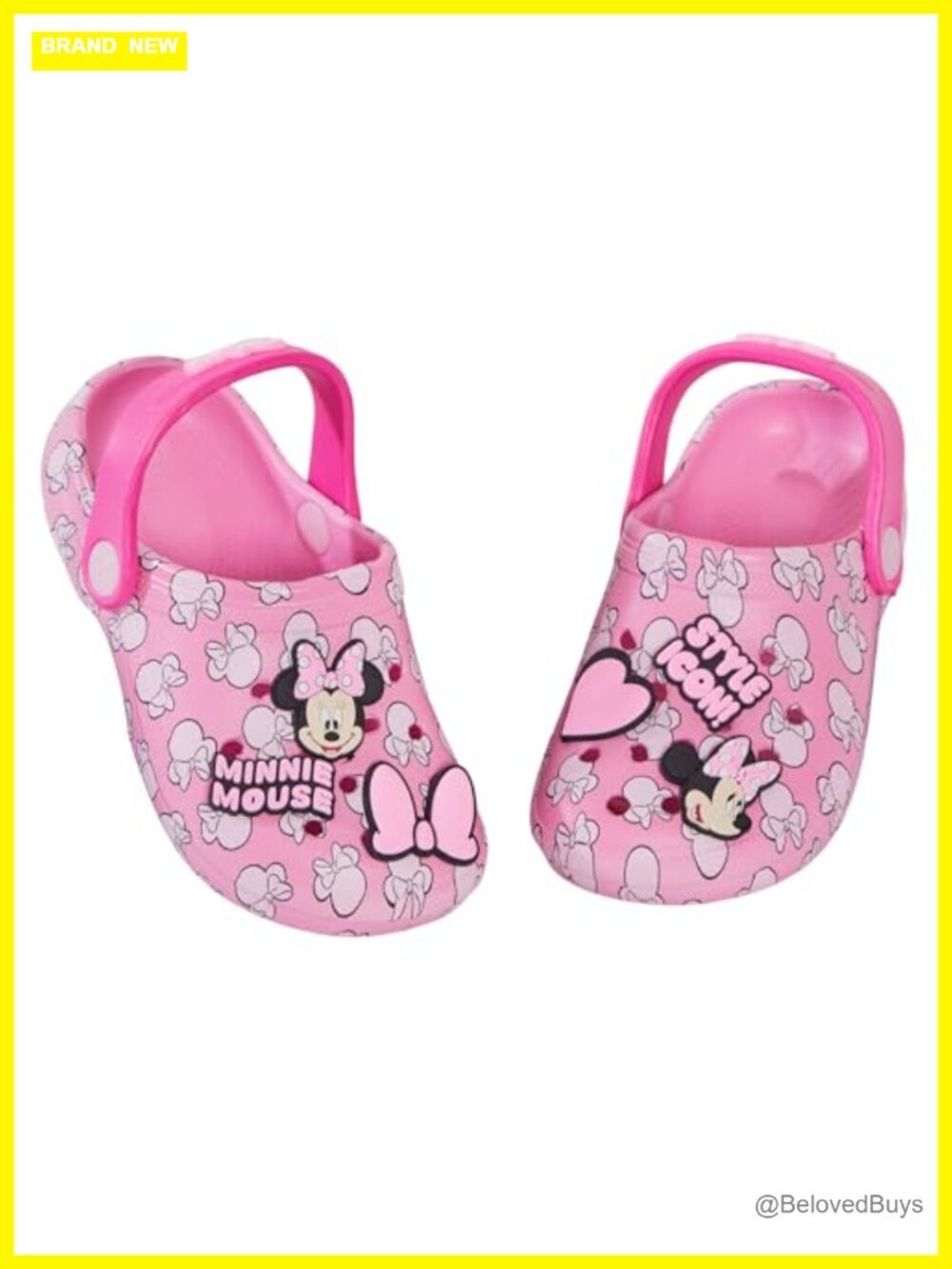 Kids Minnie Mouse Clog Sandals with Fixed Charms Ankle Strap EVA Lightweight